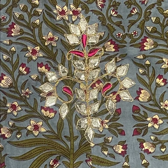 Maison Shefali Hand Block Print Dress - Small - Blue/White/Green Floral - Picture 8 of 11